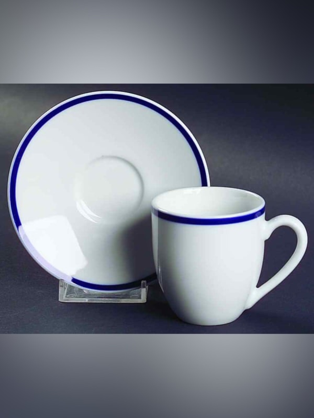 Vintage Williams Sonoma Brasserie Blue Band Demitasse 4 Espresso Cups & Saucers - Picture 2 of 11